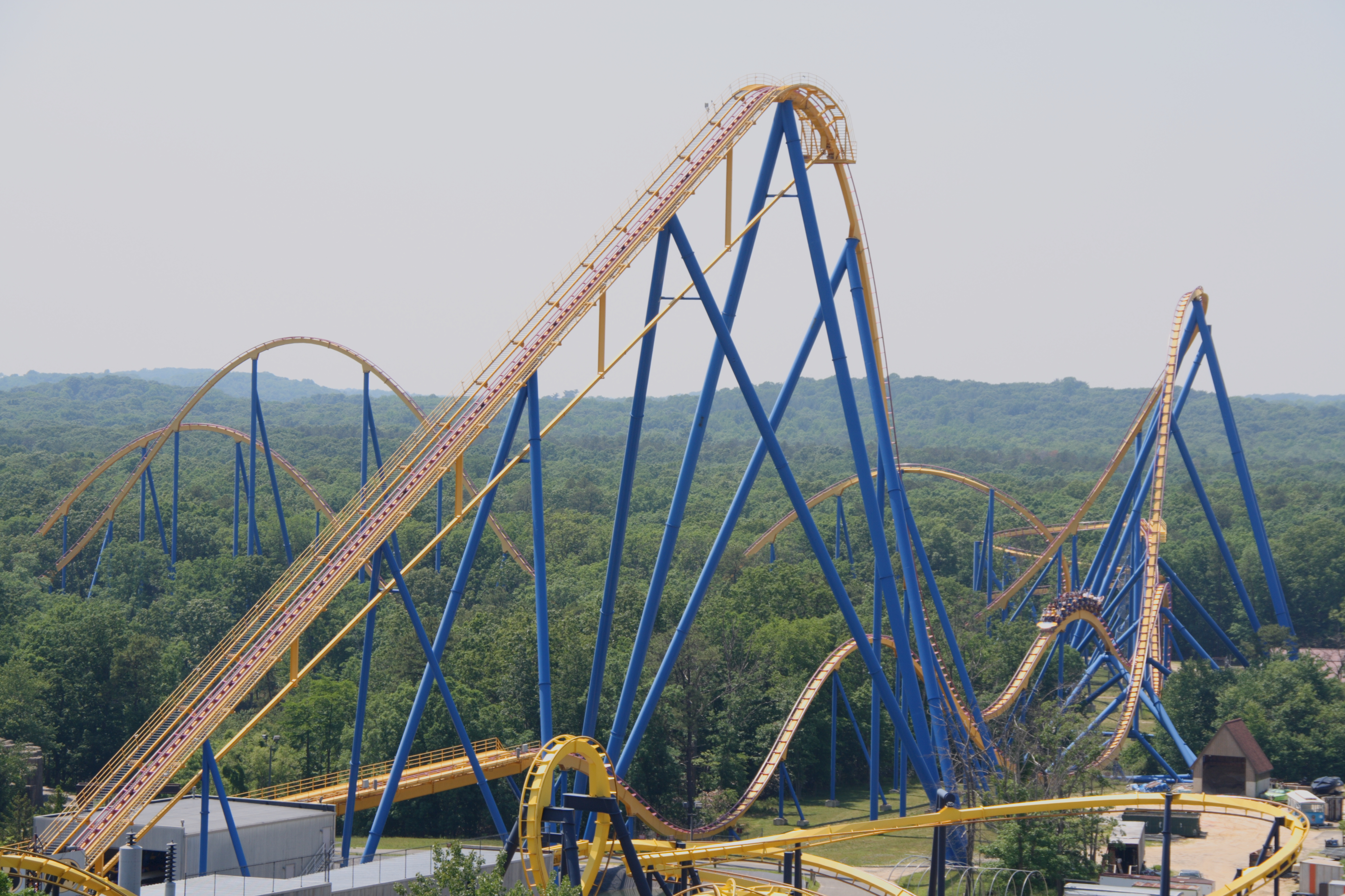 Nitro coaster with lift hill in the foreground