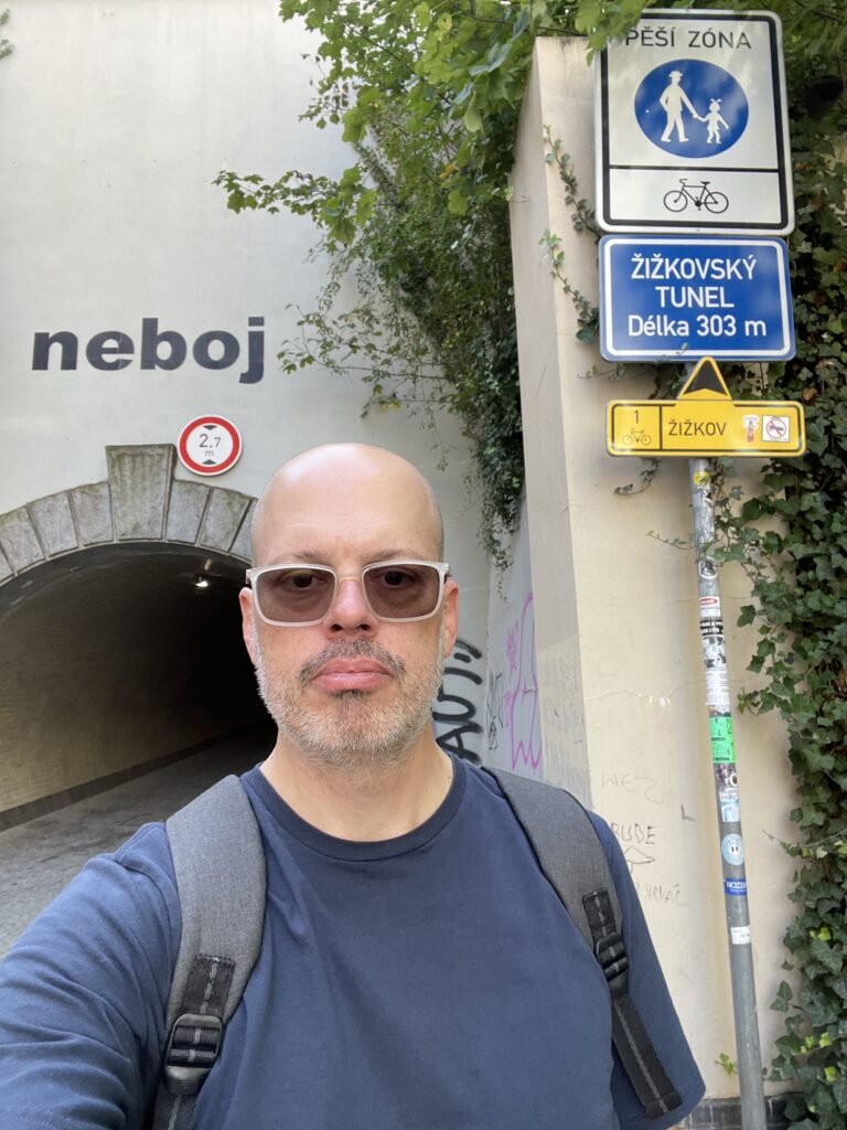 Me standing in front of the north entrance to Žižkovský Tunnel